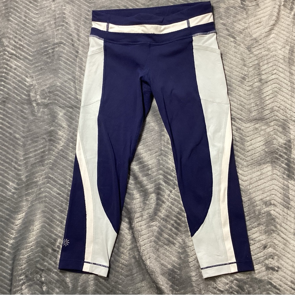 Girls Athleta Girl Crop Legging Blue White Medium 8-10